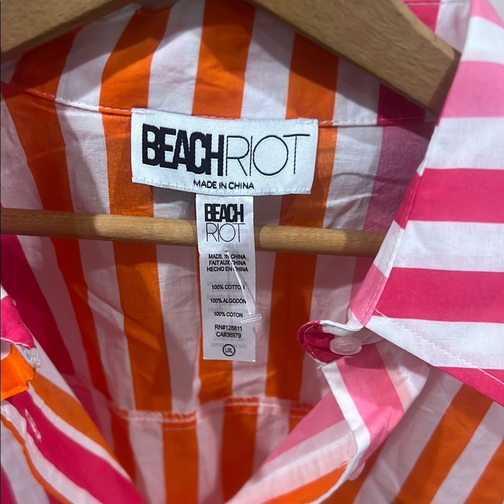 BEACH RIOT Alexa Stripe Long Sleeve Cover-Up Shirt Sunset Stripes Size L/XL - Picture 6 of 7